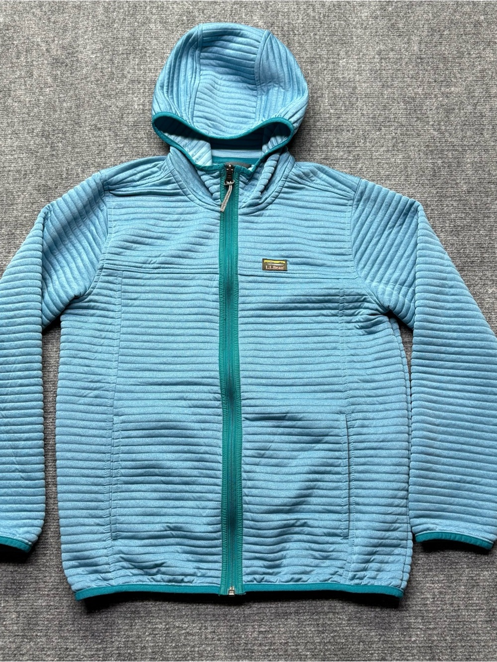 LL Bean Jacket Kids L 14-16 Blue Airlight Full Zip Hooded